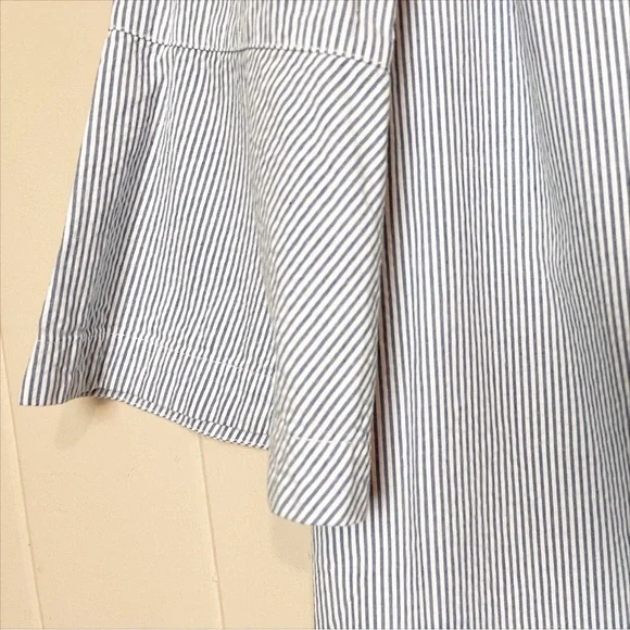 Draper James NWT Seersucker Ruffle Shirt Dress 12 blue white classic shift - Picture 5 of 12